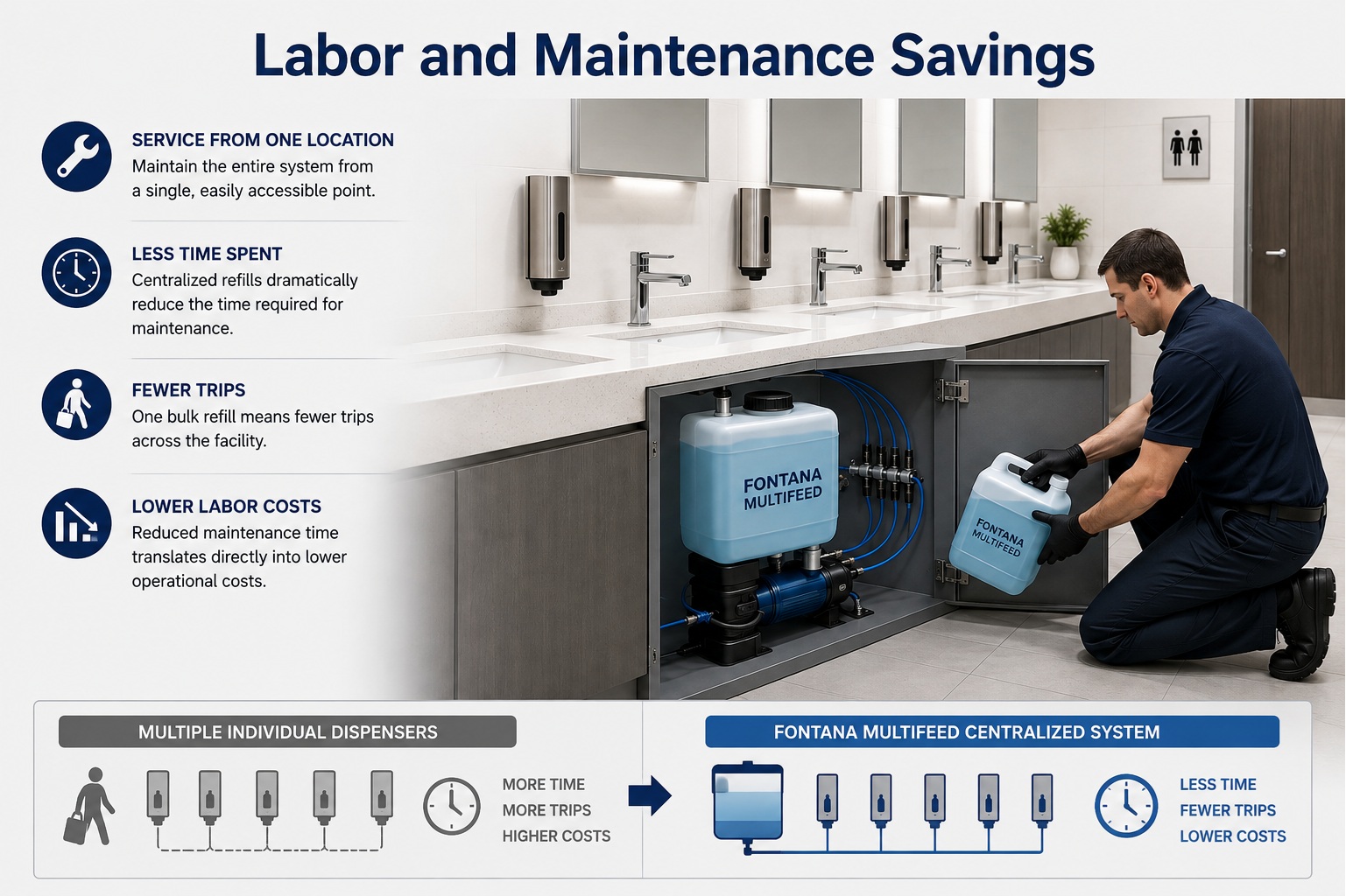Fontana MultiFeed centralized refill and service access supporting lower maintenance labor